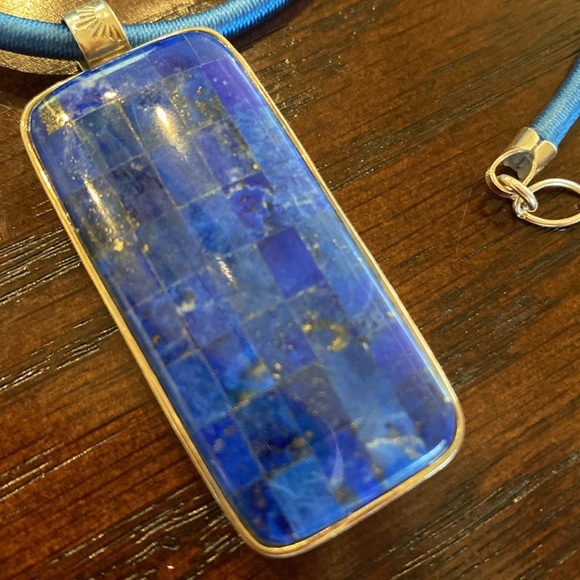 Reversible sterling silver pendant.mosaic lapis/opal. - Picture 2 of 12